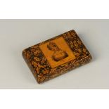 A MAUCHLINEWARE SNUFF BOX, the hinged lid with a head and shoulder portrait of a woman entitled 'A