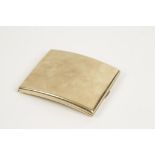 A 9CT YELLOW GOLD CIGARETTE CASE, hip shaped, with engraved roaring lions head and harberd