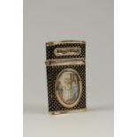 A FRENCH TORTOISESHELL AND GOLD PIQUE CARD CASE, the dark tortoiseshell ground with gold star and