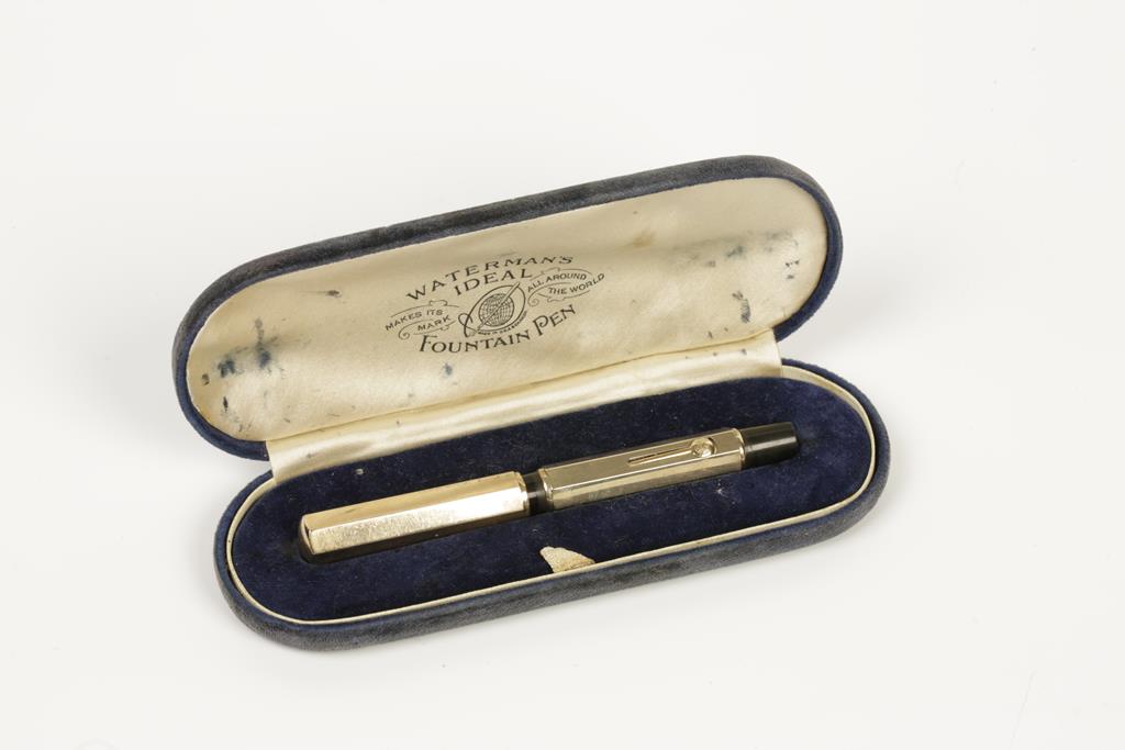 A 9CT YELLOW GOLD WATERMAN IDEAL FOUNTAIN PEN, hallmarked with Ideal mark to the clip and further