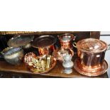 A COLLECTION OF MIDDLE EASTERN POLISHED COPPER CONTAINERS, dishes and similar metalware