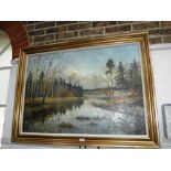 WOWERMANS (?) A lake scene with birch and pine trees, oil on canvas, indistinctly signed and dated
