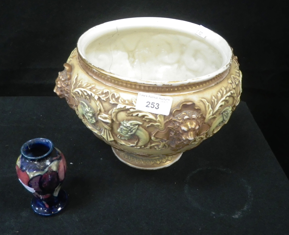 A MOORCROFT FLORAL DECORATED VASE and a Worcester jardiniere