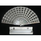 J'DUVELLORY : A 19TH CENTURY MOTHER-OF-PEARL EVENING FAN WITH SEQUINED DECORATION in original box