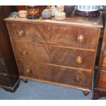 A 19th CENTURY FIGURED MAHOGANY CHEST OF THREE DRAWERS 34" wide