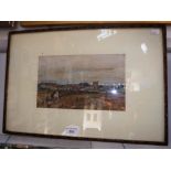 ROWLAND H HILL: Ploughing near a village, signed and dated 1921, watercolour