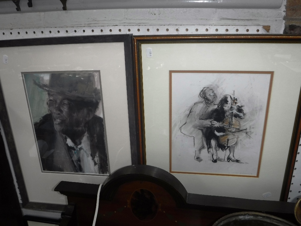 JOHN SCARLAND: 'Muddy Waters' (the jazz musician) watercolour and a similar study 'Duet'
