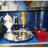 A GEORGE III STYLE PLATED SALVER, a Wedgwood coffee pot and various other items