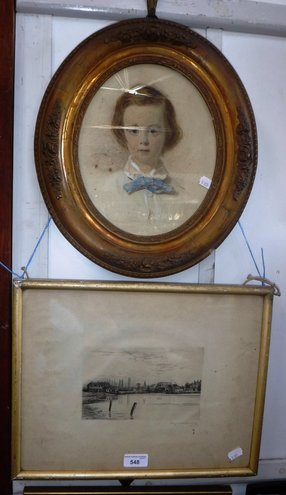 A HEYWOOD SUMNER: 'Lymington', etching, and a 19th century watercolour portrait believed to be