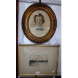 A HEYWOOD SUMNER: 'Lymington', etching, and a 19th century watercolour portrait believed to be