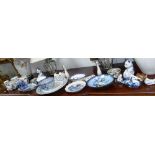 A COLLECTION OF BLUE AND WHITE CERAMICS, including studies of animals and similar ceramics
