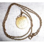 A GEORGE III SPADE GUINEA mounted as a necklace