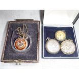 A SMALL COLLECTION OF POCKET WATCHES including two ladies' watches with decorated dials