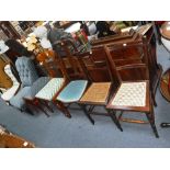 A COLLECTION OF SIX VARIOUS DINING AND BEDROOM CHAIRS and a stool with upholstered seat