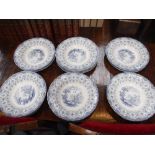 A COLLECTION OF 19TH CENTURY BLUE AND WHITE DINNER PLATES and bowls in the design, 'Dresden Views'