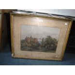 A 19TH CENTURY WATERCOLOUR of a ruined mansion, indistinctly signed J Read (?)