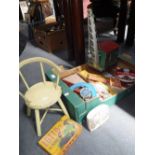 A COLLECTION OF VINTAGE TOYS, to include Lotto, dominoes, a doll's wooden deck-chair, a small chair,