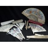 A COLLECTION OF SEVEN IVORY HANDLED FANS, CIRCA LATE 19TH CENTURY, some with painted scenes