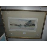 A RIVER SCENE with houses and bridge, watercolour, signed 'A D Houghton' (?)