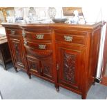 AN EDWARDIAN WALNUT SIDEBOARD BASE and a set of eight similar dining chairs with upholstered backs