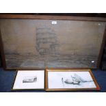 S P JORGENSEN: 'When men Sailed the Seas', a graphite drawing of a fully rigged ship, together