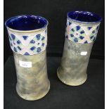 A PAIR OF ROYAL DOULTON VASES with stylised geometric floral decoration