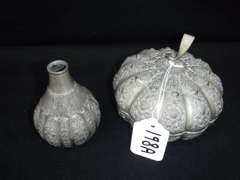 A CAMBODIAN SILVER PLATED PUMPKIN BOX and a similar vase