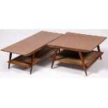 IMPERIAL GRAND RAPIDS, CONTEMPORARY MAHOGANY LAMINATE, COFFEE TABLES, C1950, 2 PCS., H 15" & 17",