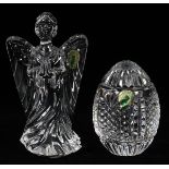 WATERFORD CRYSTAL 'DORSET' EGG AND ANGEL, 2, H 4" - 6"Cut crystal angel and 'Dorset' egg shape