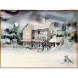 DORIS WHITE (B.1924), WATERCOLOR & PENCIL ON PAPER, C.1965, H 22", W 29"Depicting Thorp Lodge in