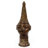 AFRICAN BRONZE BUST, H 8"Having a elongated pointed headdress. Long neck. All having a fish neck