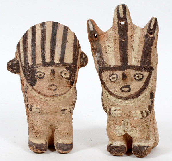 PRE-COLUMBIAN, TERRACOTTA FIGURES, TWO PIECES, H 7"Of a king and queen. Reference numbers on verso.