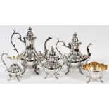 REED & BARTON "WINTHROP" SILVERPLATE COFFEE & TEA SET, FIVE PIECES, H 3 3/4 - 12", W 10 3/4"