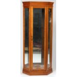 OAK CURIO CABINET, H 78"With a full height glass door, mirrored back, and five removable glass