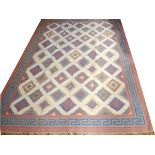 INDIAN DHURRIE, HAND WOVEN WOOL RUG, W 9' 2", L 12'Having a flat weave, with a cream ground, gray