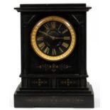 GOLAY, LERESCHE & FILS, BELGIAN BLACK MARBLE MANTEL CLOCK, LATE 19TH C., H 12", W 9"Black Belgian