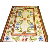 INDIAN DHURRIE, HAND WOVEN WOOL RUG, W 5' 9", L 8' 10"having a flat weave, cream ground, seven