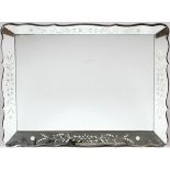 VENETIAN STYLE MIRROR, H 43", W 57"With a scrolling leaves and flowers on beveled mirrored panels.