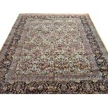 PERSIAN HAND WOVEN KESHAN WOOL CARPET, W 10', L 13' 2"Having eight borders, ivory ground with floral