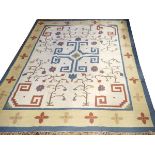 INDIAN DHURRIE, HAND WOVEN WOOL RUG, W 8', L 10'having a flat weave, ivory ground, beige primary