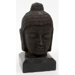 IRON BUST OF BUDDHA, H 10"Mounted to wood base.- For High Resolution Photos visit Dumouchelles