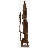 AFRICAN BRONZE FIGURE, H 10"A man with a spear. Elongated body and head.- For High Resolution Photos