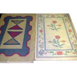 INDIAN DHURRIE HAND WOVEN WOOL RUGS, 2 PCS., W 3' 10" & 3' 11", L 5' 11", & 6' 1"First rug having