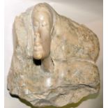 CONTEMPORARY CARVED MARBLE RELIEF SCULPTURE, AFRICAN FEMALE, H 9", W 8"Unsigned. Taupe in color.
