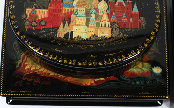 RUSSIAN HAND PAINTED BLACK LACQUER BOXES, 2002, 3 PCS., H 1 1/2" - 2", W 4 3/4" & 3 3/4", D 3 1/2" - - Image 2 of 2