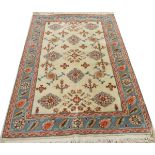 ROMANIAN HAND WOVEN WOOL RUG, W 4', L 6'Romanian hand woven wool rug having 3 borders, ivory