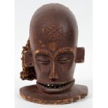 AFRICAN, CARVED WOOD MASK, H 9", W 7"With rope hair and an open mouth.- For High Resolution Photos