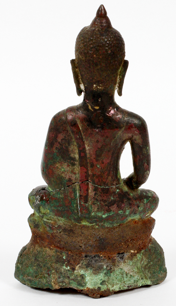 SOUTHEAST ASIAN, BRONZE SEATED BUDDHA, H 6 1/2"Figure of Buddha in the lotus position, GA.Shows - Image 2 of 2