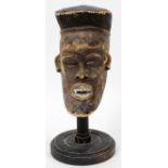 AFRICAN, CARVED WOOD MASK, H 8", W 4"Showing teeth.- For High Resolution Photos visit Dumouchelles