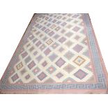 INDIAN DHURRIE, HAND WOVEN WOOL CARPET, W 9' 8", L 14' 3"having a flat weave, cream ground, gray